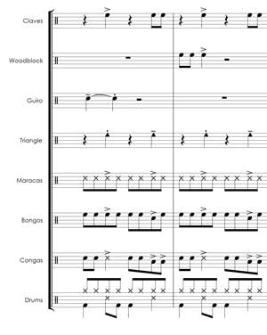 percussion Sheet Music Calypso dream music example